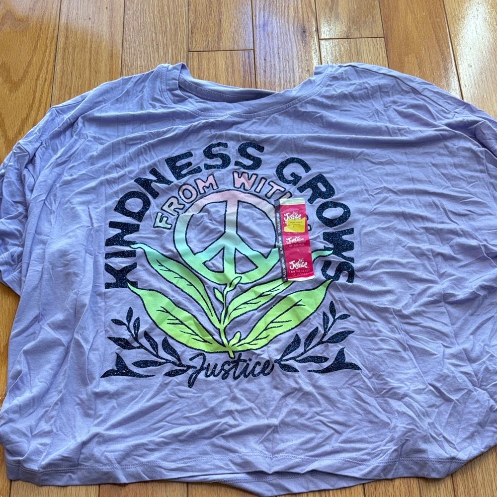 Justice Lavender Kindness Tee Peace Sign Girl’s XL Plus NWT Shirt Cropped